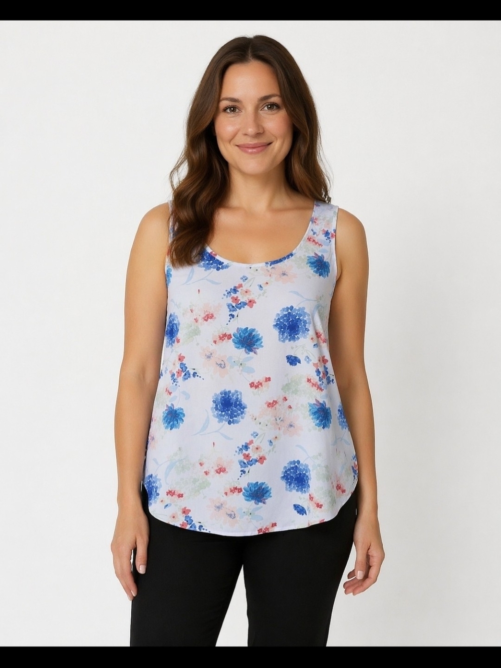 Faded Glory Blue Floral Scoop Neck Tank Top. Sz L(12-14)